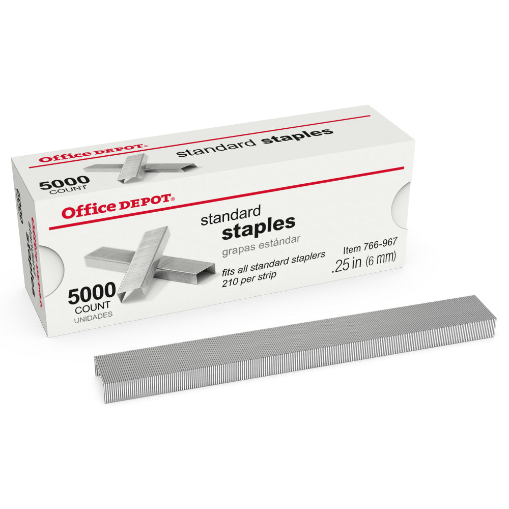 Office Depot Brand Staples, 1/4in Standard, Full Strip, Box Of 5,000, OD766967