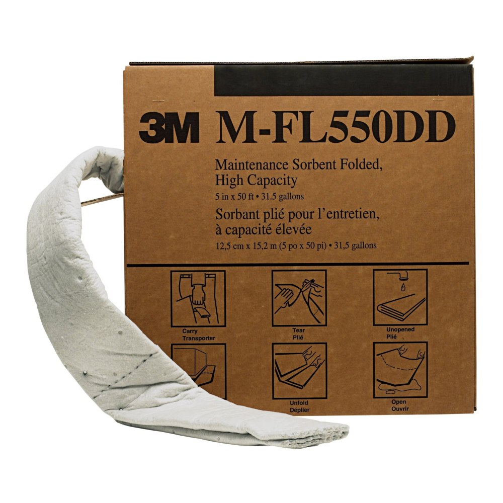 3M Maintenance Sorbent Folded Rolls, 5in x 600in, Gray, Case Of 3 Rolls