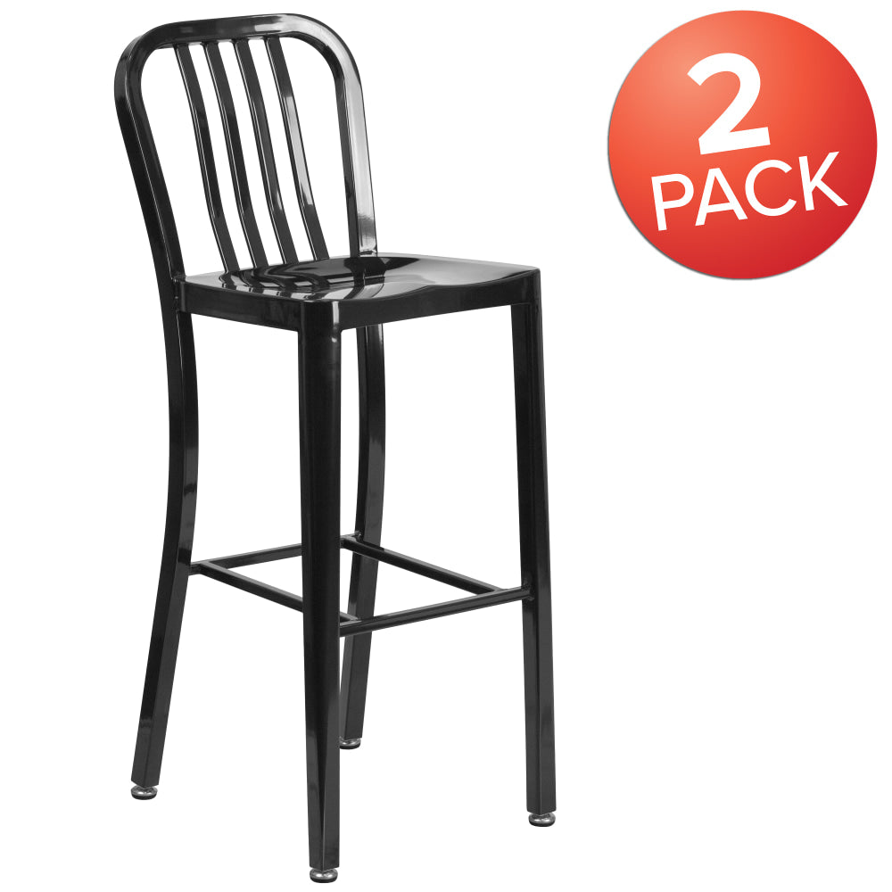 Flash Furniture Commercial-Grade Indoor/Outdoor Bar Stools With Vertical Slat Backs, Black, Set Of 2 Stools