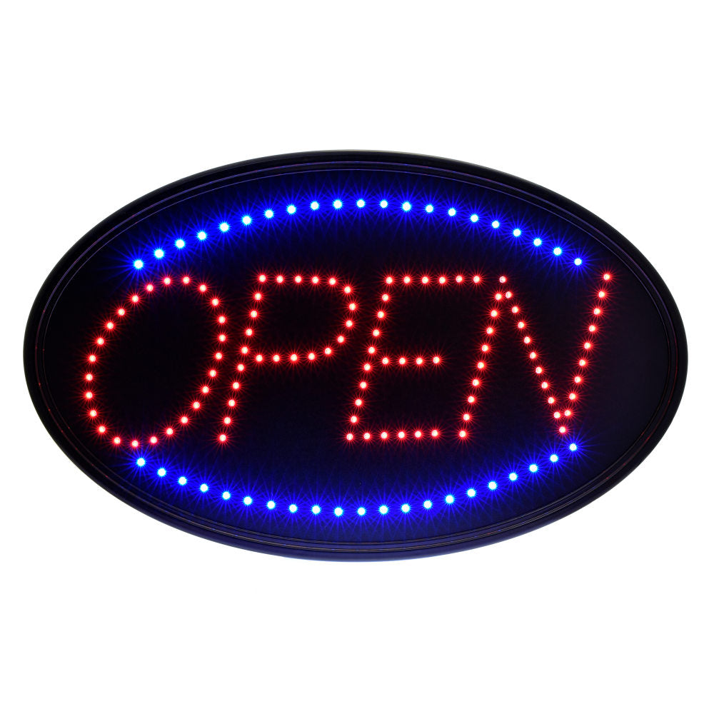 Alpine Industries LED Oval Open Signs, 23in x 14in, Black, Pack Of 2 Signs