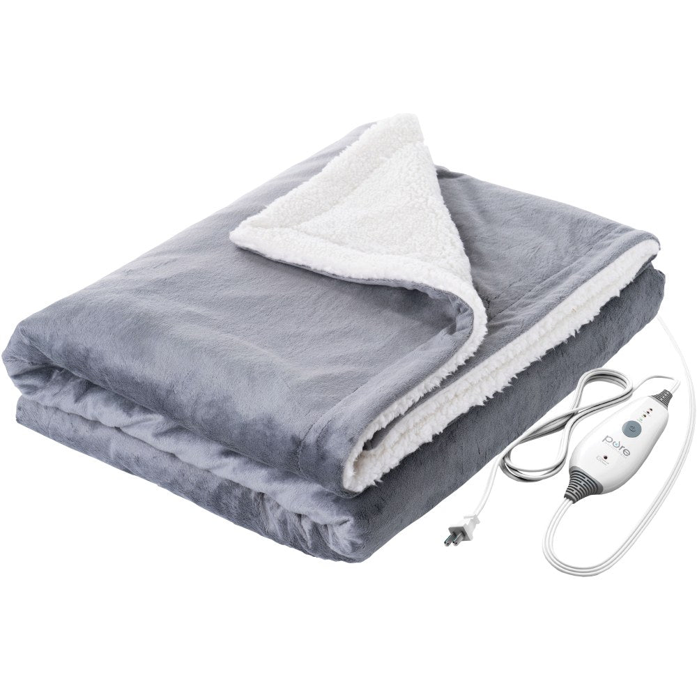 Pure Enrichment PureRelief Plush Heated Throw Blanket, 50in x 60in, Charcoal Gray