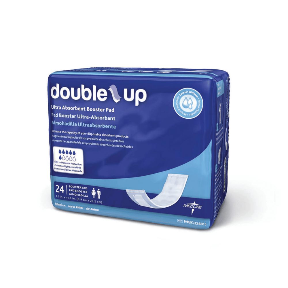 Medline Capri Double-Up Disposable Incontinence Liners, 3 1/2in x 11 1/2in, White, 24 Liners Per Bag, Case Of 8 Bags