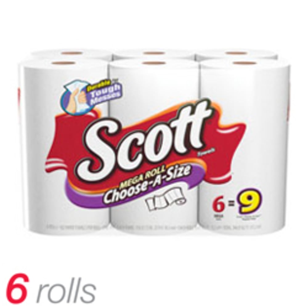 Scott Mega 1-Ply Choose-A-Size Paper Towels, 102 Sheets Per Roll, Pack Of 6 Rolls