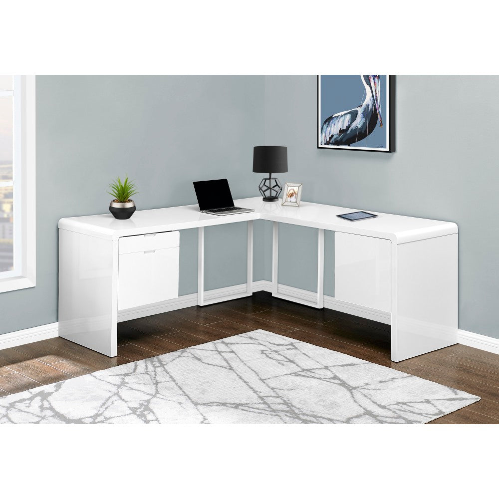 Monarch Specialties Rivas 72inW L-Shaped Computer Desk, Glossy White