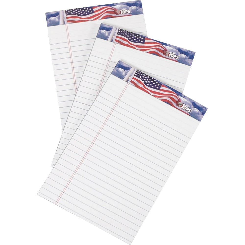 TOPS American Pride Binding Legal Writing Tablet - Jr.Legal - 50 Sheets - Strip - 16 lb Basis Weight - Jr.Legal - 5in x 8in - White Paper - Perforated, Bleed Resistant - 3 / Pack