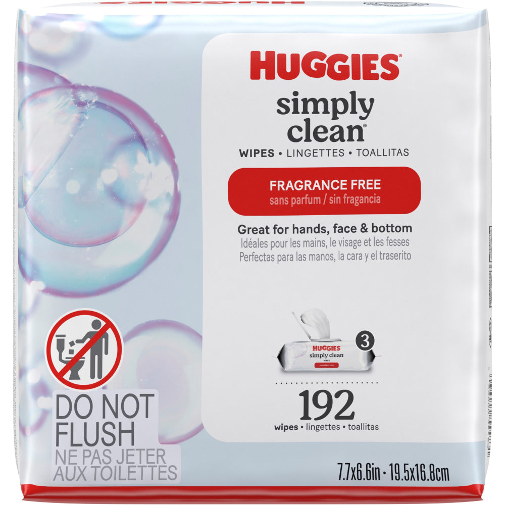 Huggies Simply Clean Wipes, White, 64 Sheets Per Box, Pack Of 3 Boxes