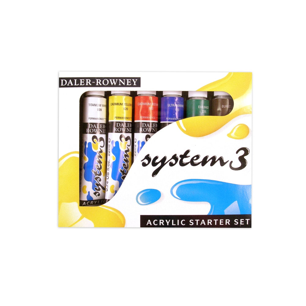 Daler-Rowney System 3 Acrylic Paint Set, Starter Set, 22 mL, Pack Of 6