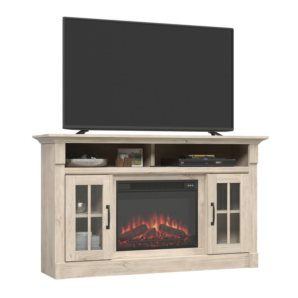 Sauder Select Media Center Fireplace For 65in TVs, 35inH x 60inW x 16-3/4inD, Chalk Oak