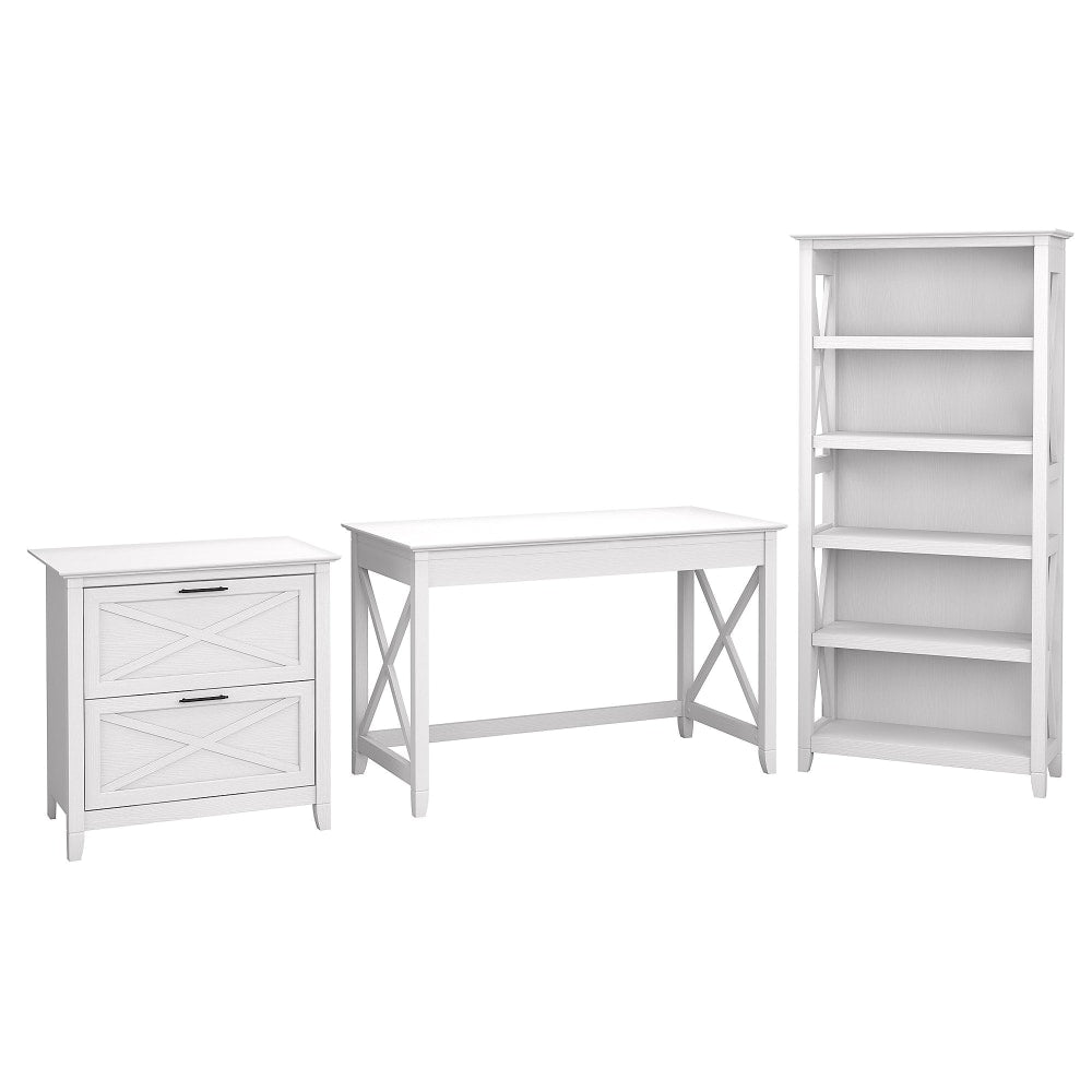 Bush Furniture Key West 48inW Writing Desk With 2-Drawer Lateral File Cabinet And 5-Shelf Bookcase, Pure White Oak, Standard Delivery