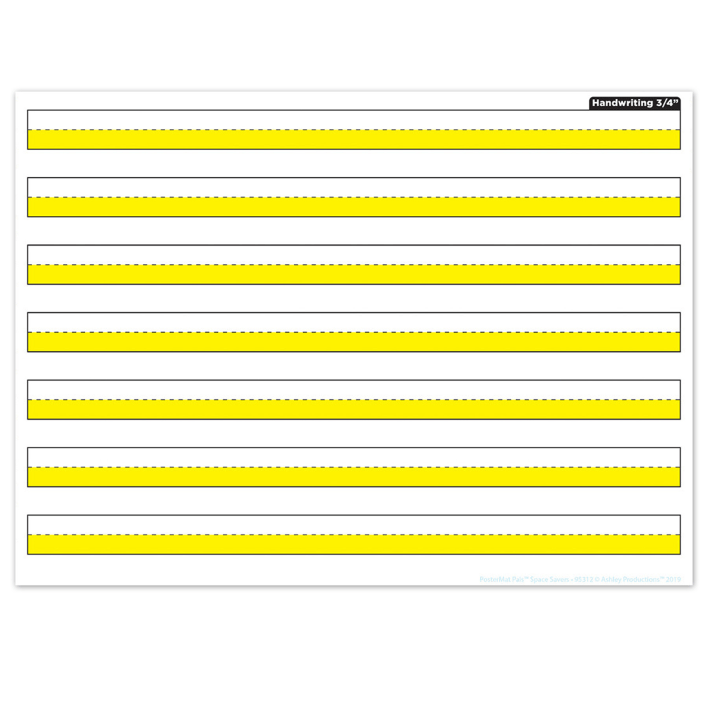 Ashley Productions Smart Poly PosterMat Pals Space Savers, 13in x 9-1/2in, 3/4in Handwriting Highlighted Yellow, Pack Of 10 Pieces