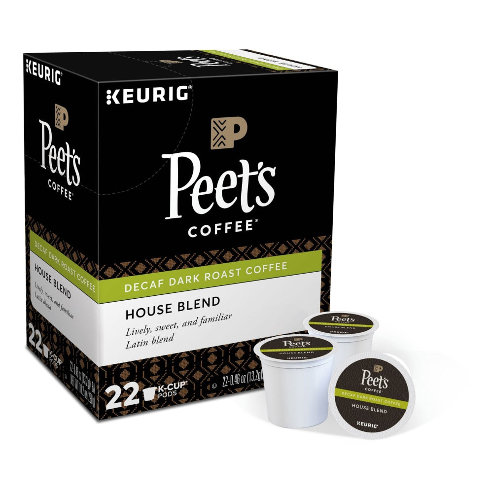 Peets Coffee & Tea Single-Serve Coffee K-Cup Pods, Decaffeinated, House Blend, Carton Of 22