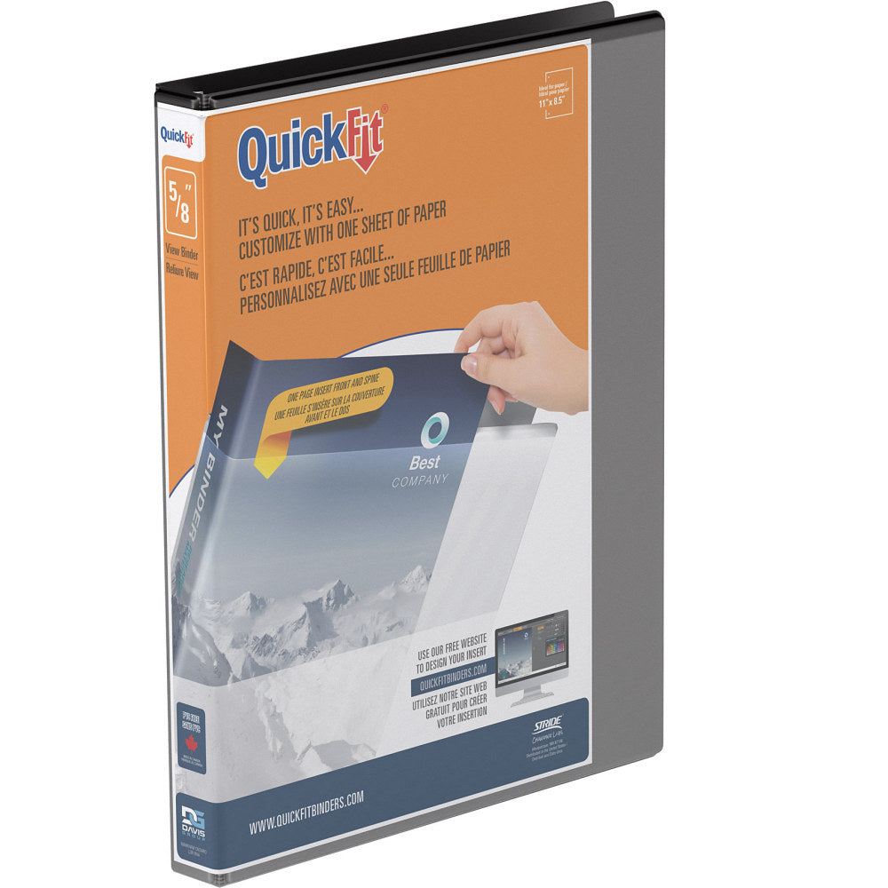 QuickFit View 3-Ring Binder, 5/8in Round Rings, Black