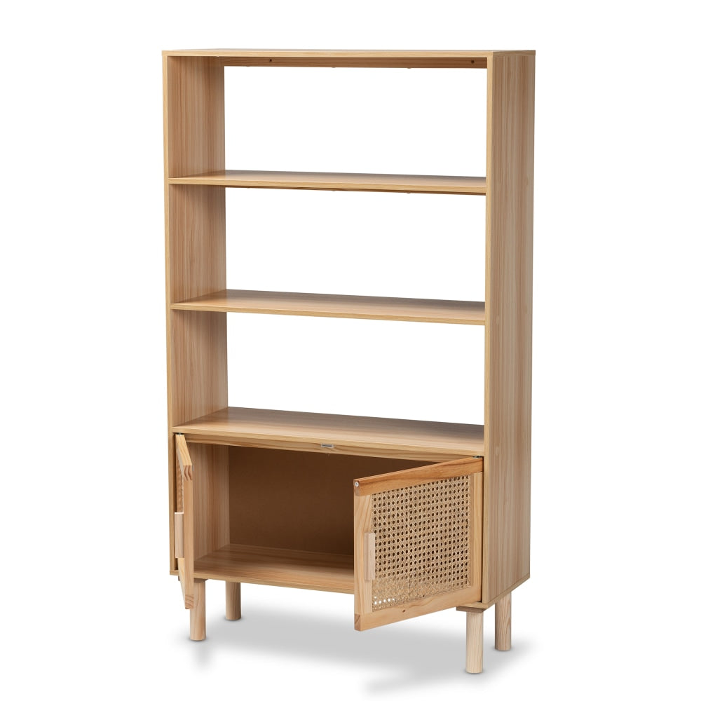 Baxton Studio Faulkner 56inH 4-Shelf Bookcase, Beige/Natural Brown