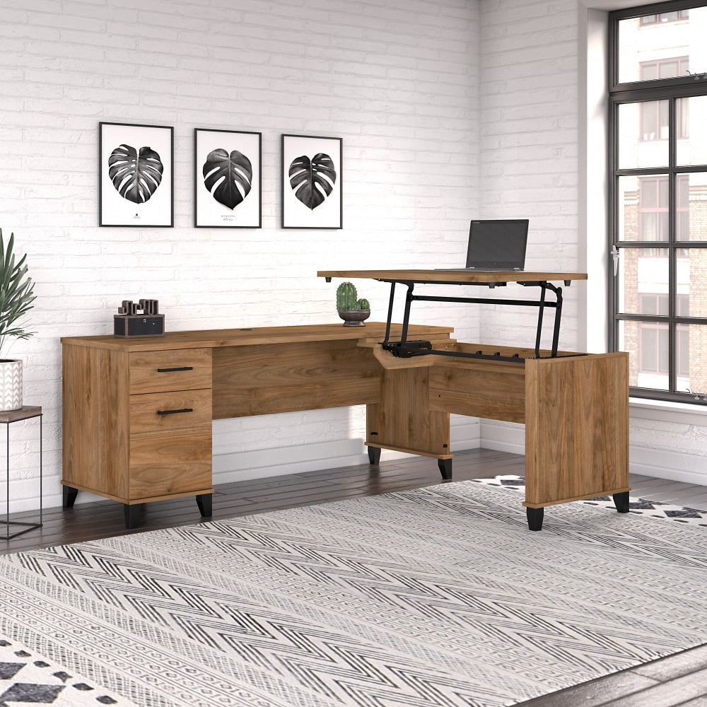 Bush Furniture Somerset 72inW 3-Position Sit-to-Stand L-Shaped Desk, Fresh Walnut, Standard Delivery