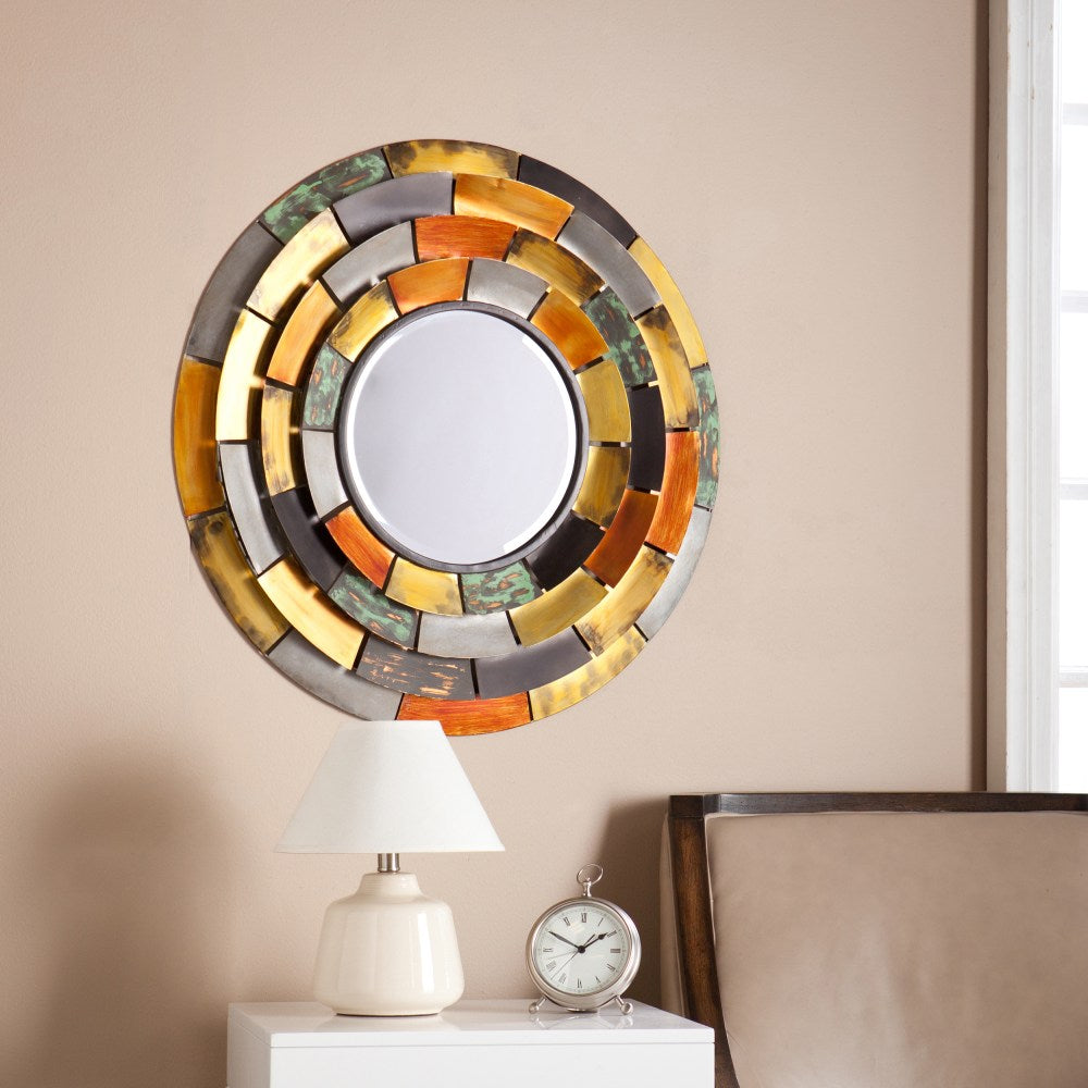 SEI Furniture Baroda Round Decorative Mirror, 31inH x 31inW x 2inD, Multicolor