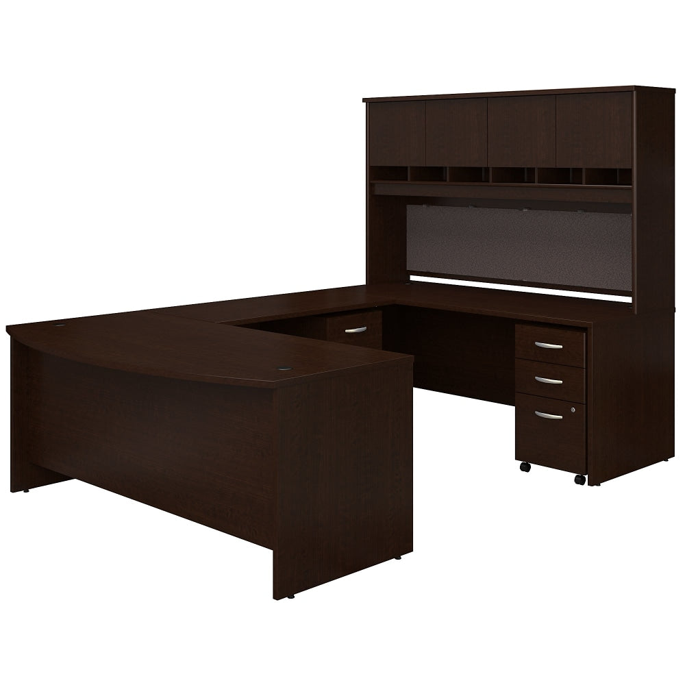 Bush Business Furniture 72inW Bow-Front U-Shaped Corner Desk With Hutch And Storage, Mocha Cherry, Standard Delivery