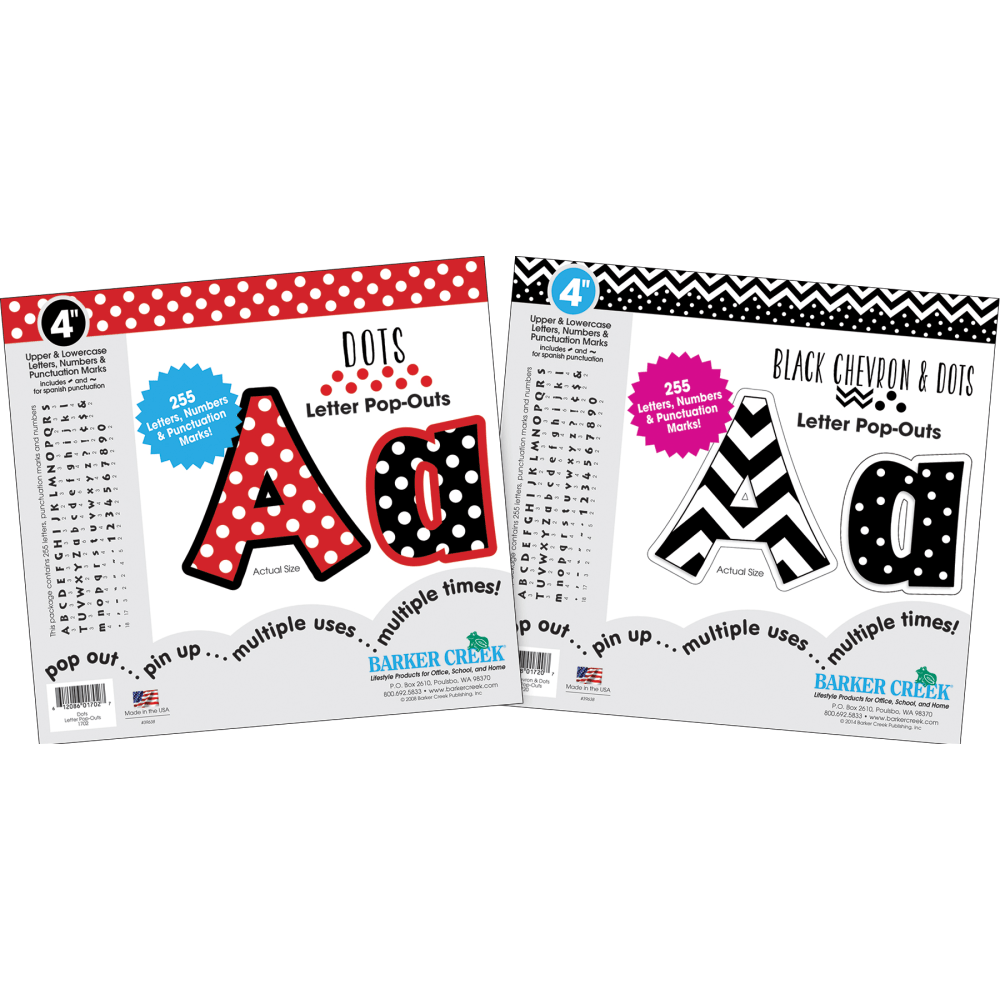 Barker Creek Letter Pop-Outs, 4in, Chevron & Dots, Set of 510 Pop-Outs