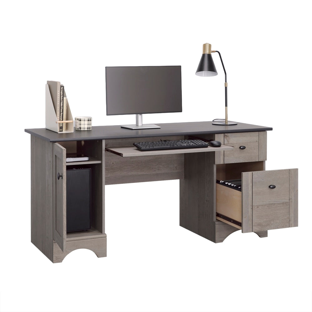 Sauder Select 60inW Double-Pedestal Computer Desk, Mystic Oak/Raven Oak