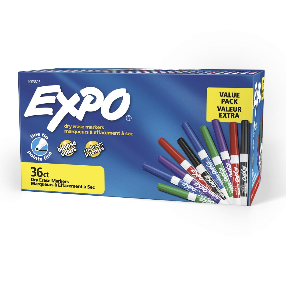 EXPO Low-Odor Dry-Erase Markers, Fine Point, Assorted Colors, Pack Of 36