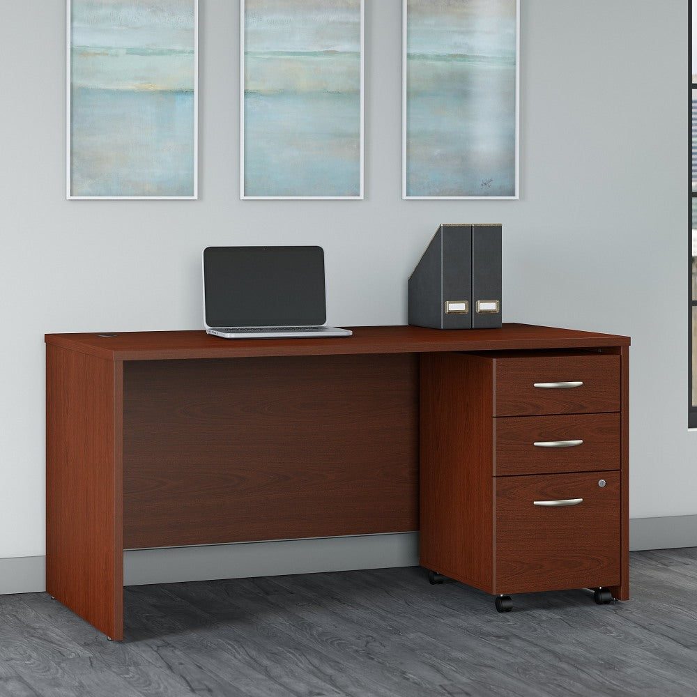 Bush Business Furniture Components 60inW Office Computer Desk With 3-Drawer Mobile File Cabinet, Mahogany, Standard Delivery