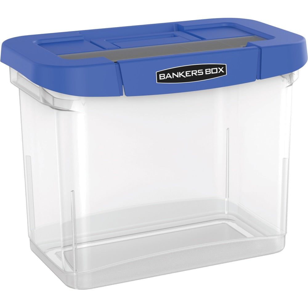 Bankers Box Heavy-Duty Portable Storage File Box, 10 3/4in x 6 3/4in x 11 3/4in, Blue/Clear