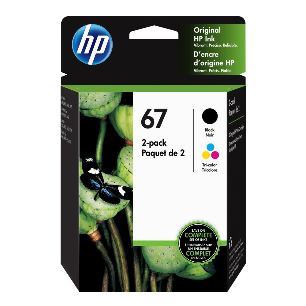 HP 67 Black And Tri-Color Ink Cartridges, Pack Of 2, 3YP29AN