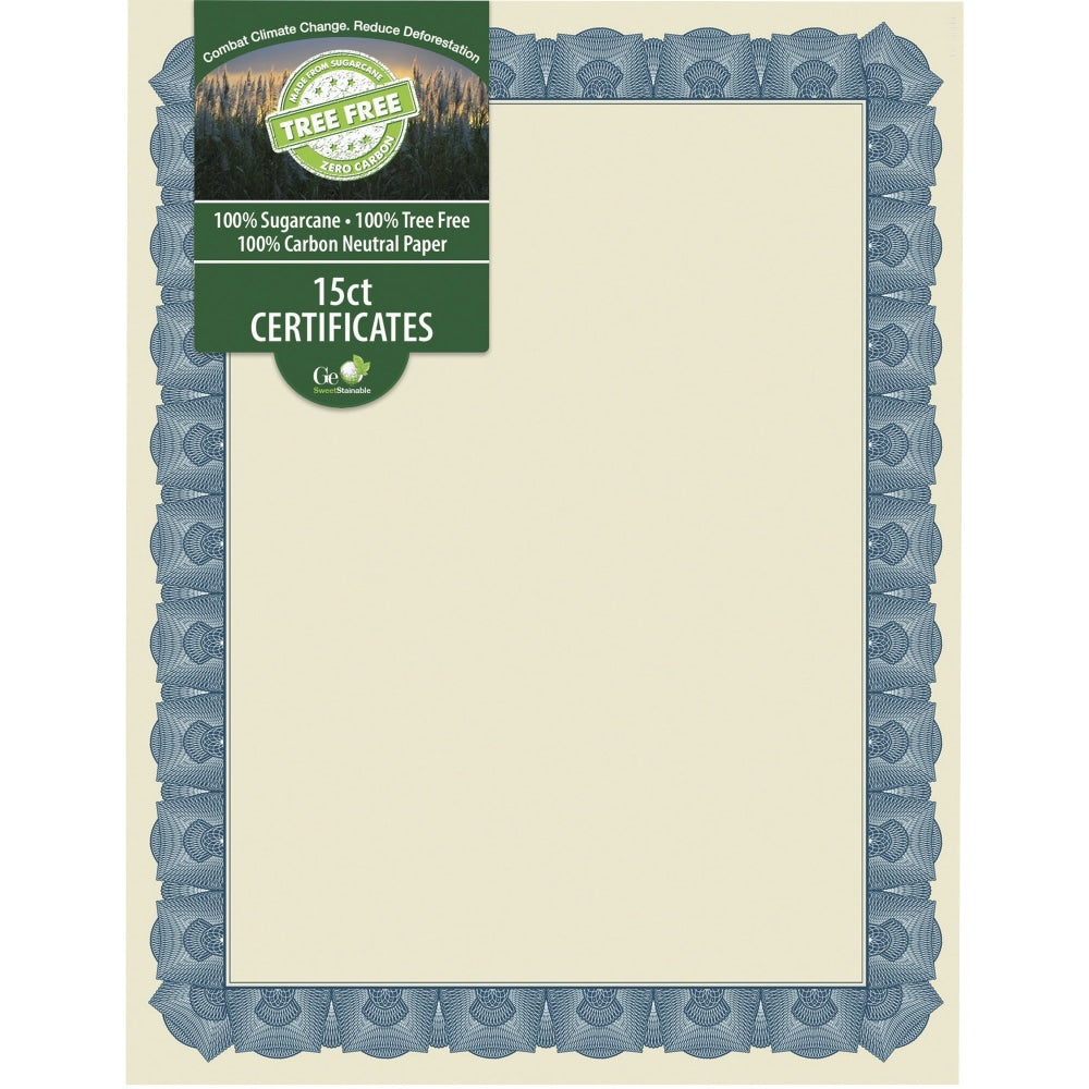 Geographics Tree Free Certificate - 8.5in - Multicolor with Blue Border - Sugarcane - 15 / Pack