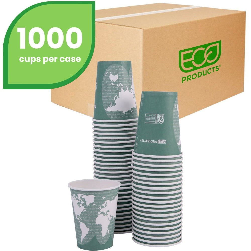 Eco-Products World Art Hot Beverage Cups, 12 Oz, Green, Carton Of 1,000