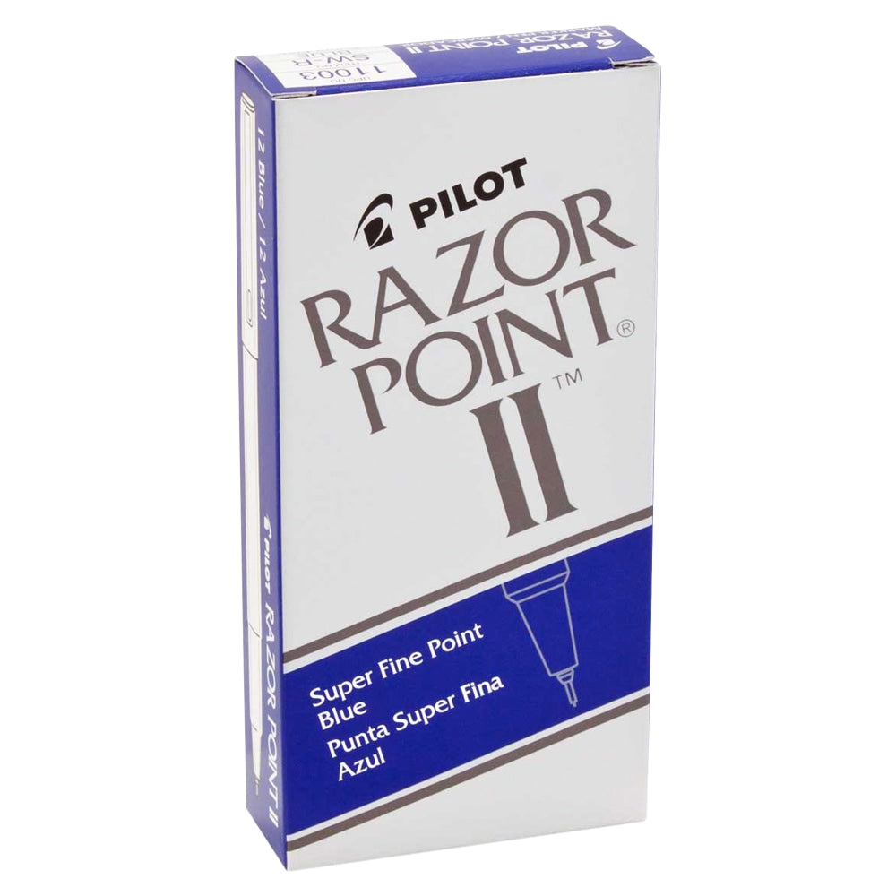 Pilot Razor Point II Markers, Super Fine Point, 0.3 mm, Blue Barrel, Blue Ink, Pack Of 12 Markers