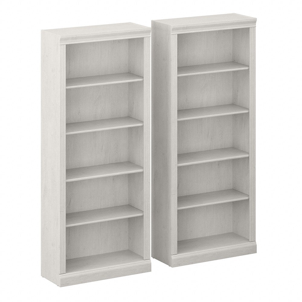 Bush Business Furniture Saratoga 72inH 5-Shelf Bookcases, Linen White Oak, Set Of 2 Bookcases, Standard Delivery