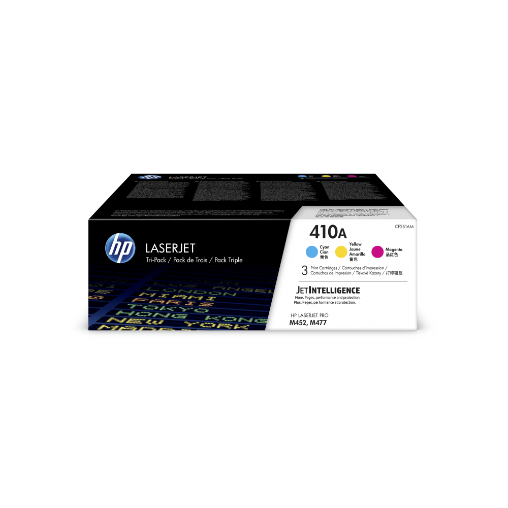 HP 410A Cyan, Magenta, Yellow Toner Cartridges, Pack Of 3, CF251AM