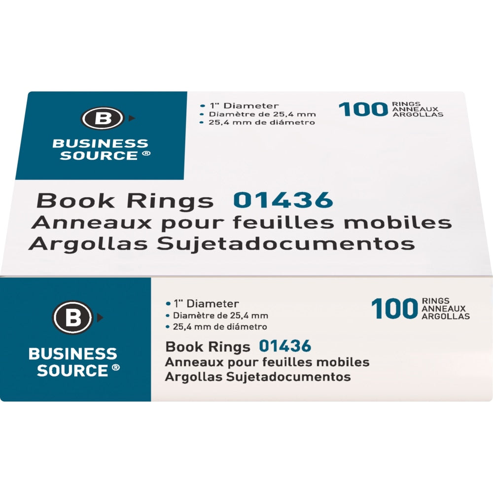 Business Source Standard Book Rings - 1in Diameter - Silver - Nickel Plated - 500 / Bundle