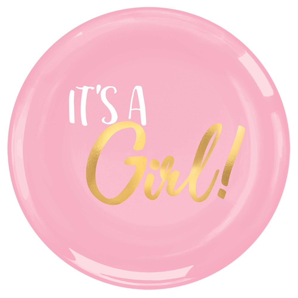 Amscan Oh Baby Girl Coupe Plastic Plates, 7-1/2in, Pink, Pack Of 20 Plates