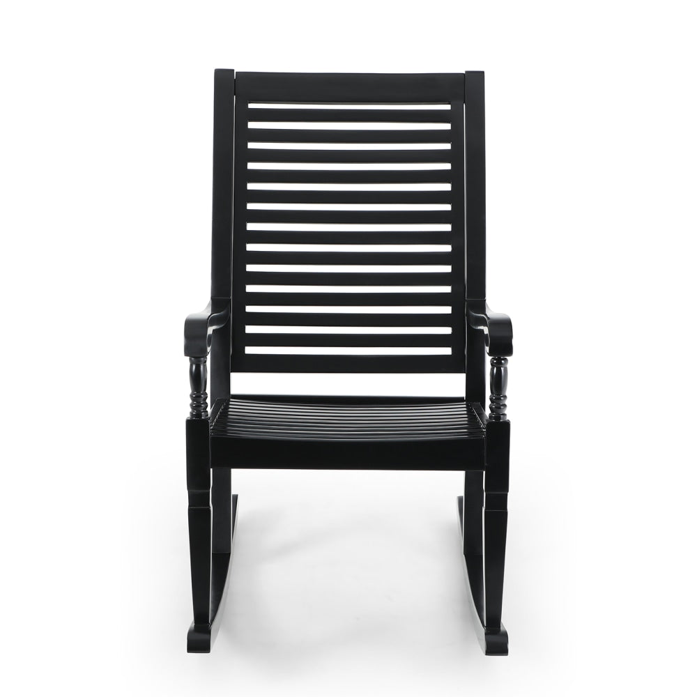 PHI VILLA Outdoor Acacia Wood Rocking Chair, Black