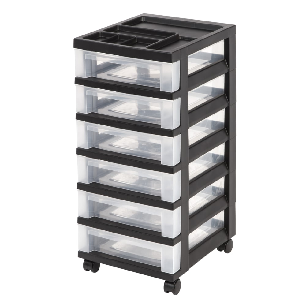 Office Depot Brand Plastic 6-Drawer Storage Cart, 26 7/16in x 12 1/16in x 14 1/4in, Black