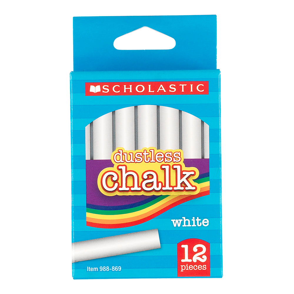 Scholastic Dustless Chalk, White, Pack Of 12 Sticks