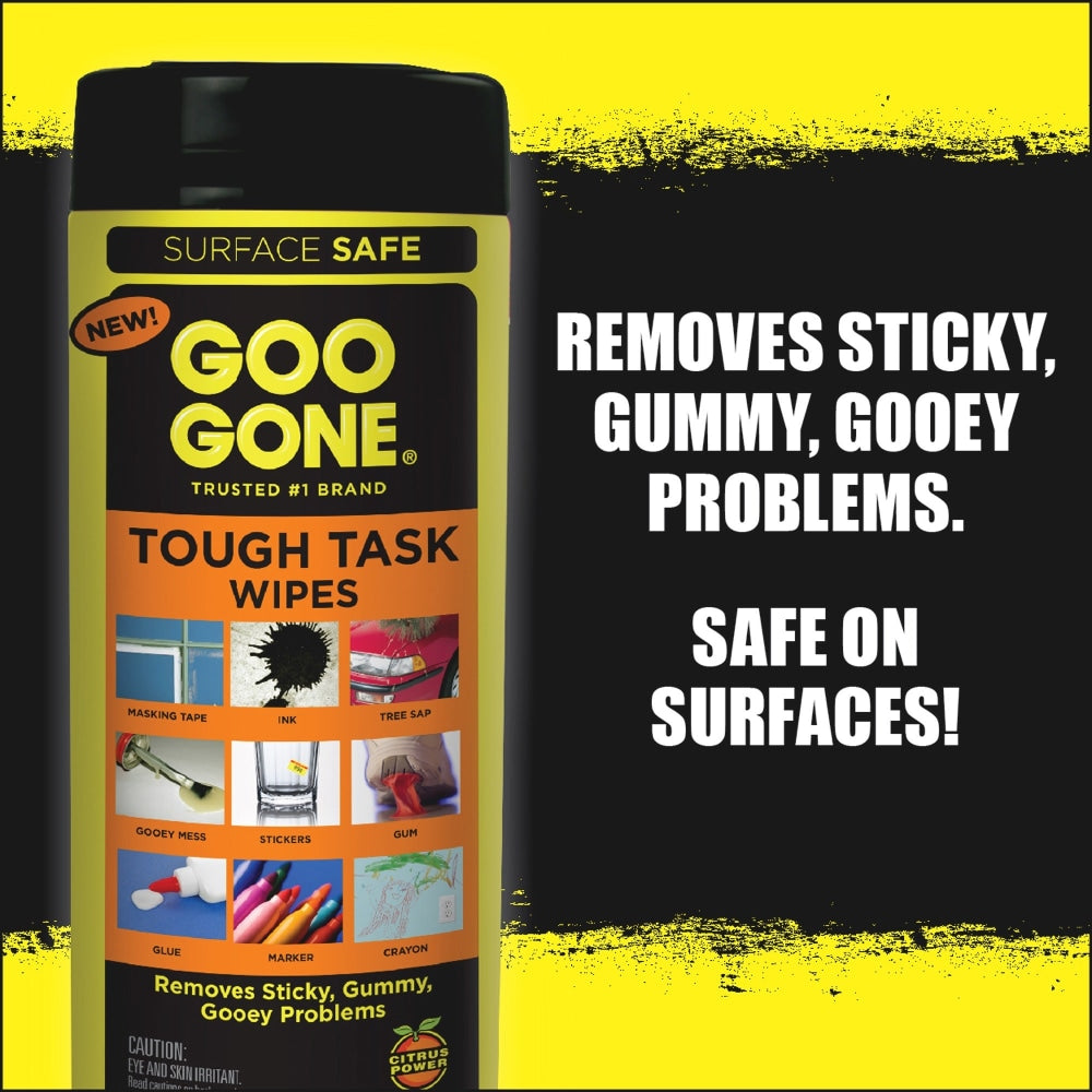 Goo Gone Tough Task Wipes - Wipe - 24 / Canister - 4 / Carton - White