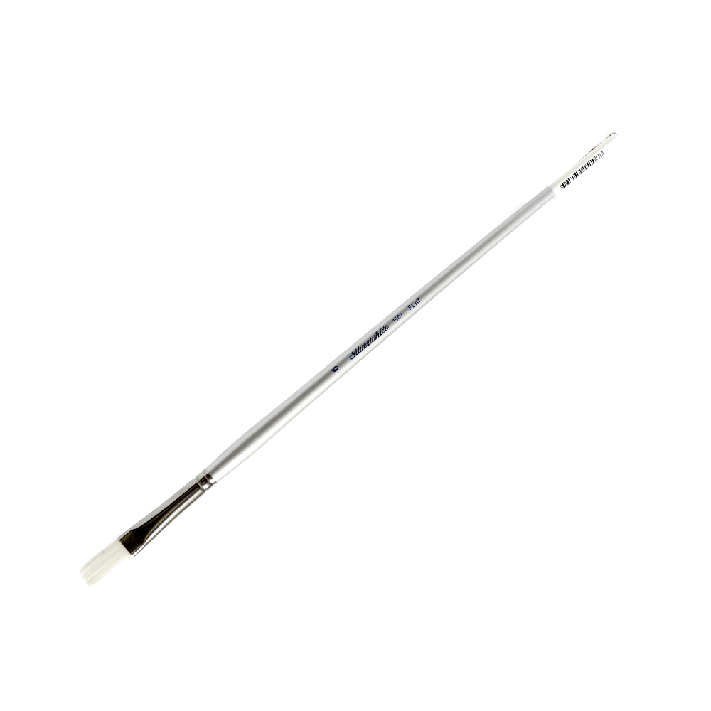 Silver Brush Silverwhite Series Long-Handle Paint Brush, Size 6, Flat Bristle, Synthetic, Silver/White