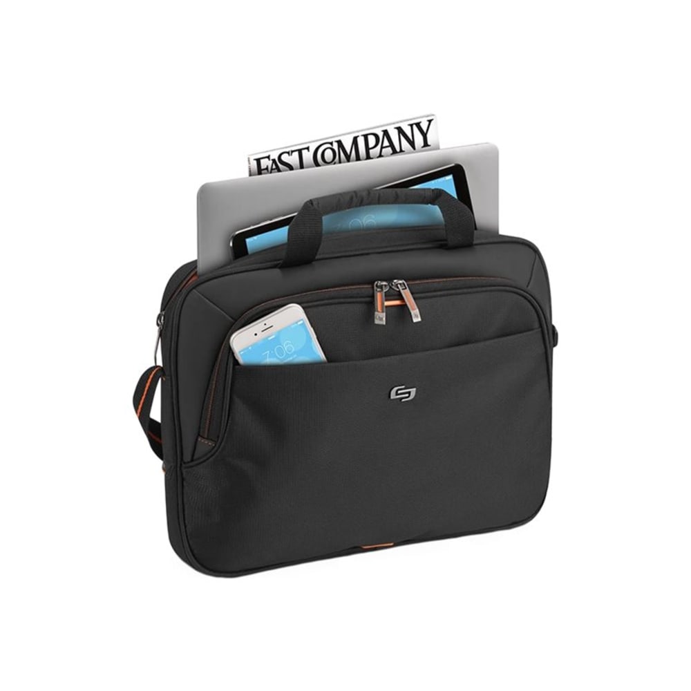 Solo New York Ace Slim Briefcase For 15.6in Laptops, Black/Orange