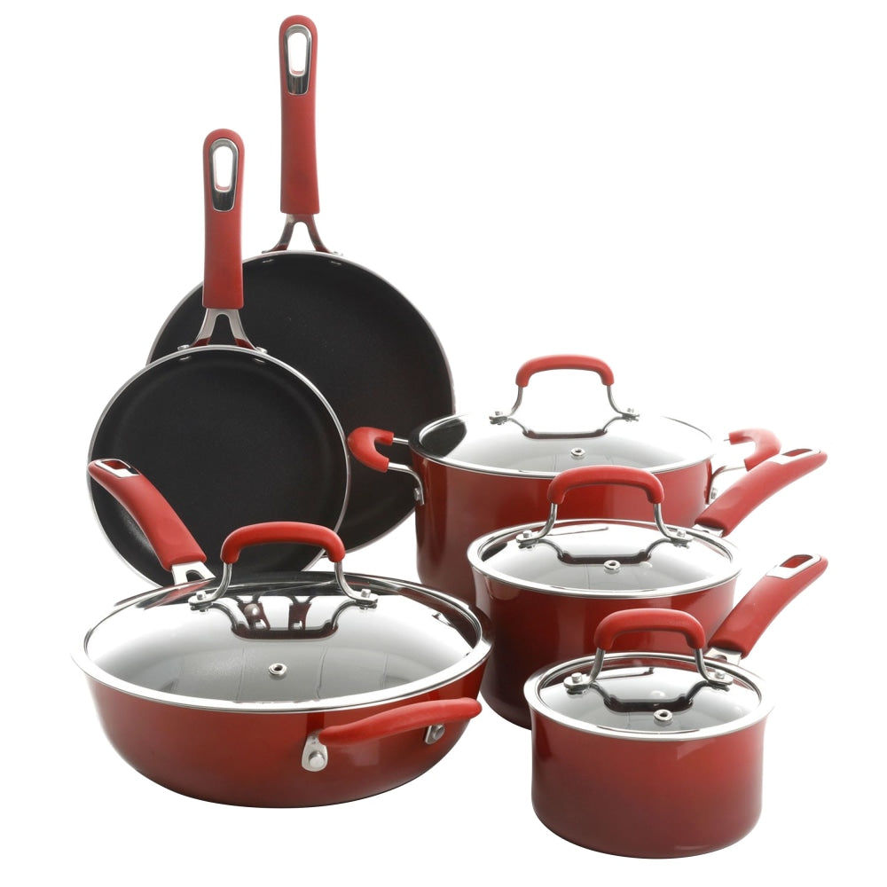 Kenmore Elite Andover 10-Piece Aluminum Cookware Set, Gradient Red