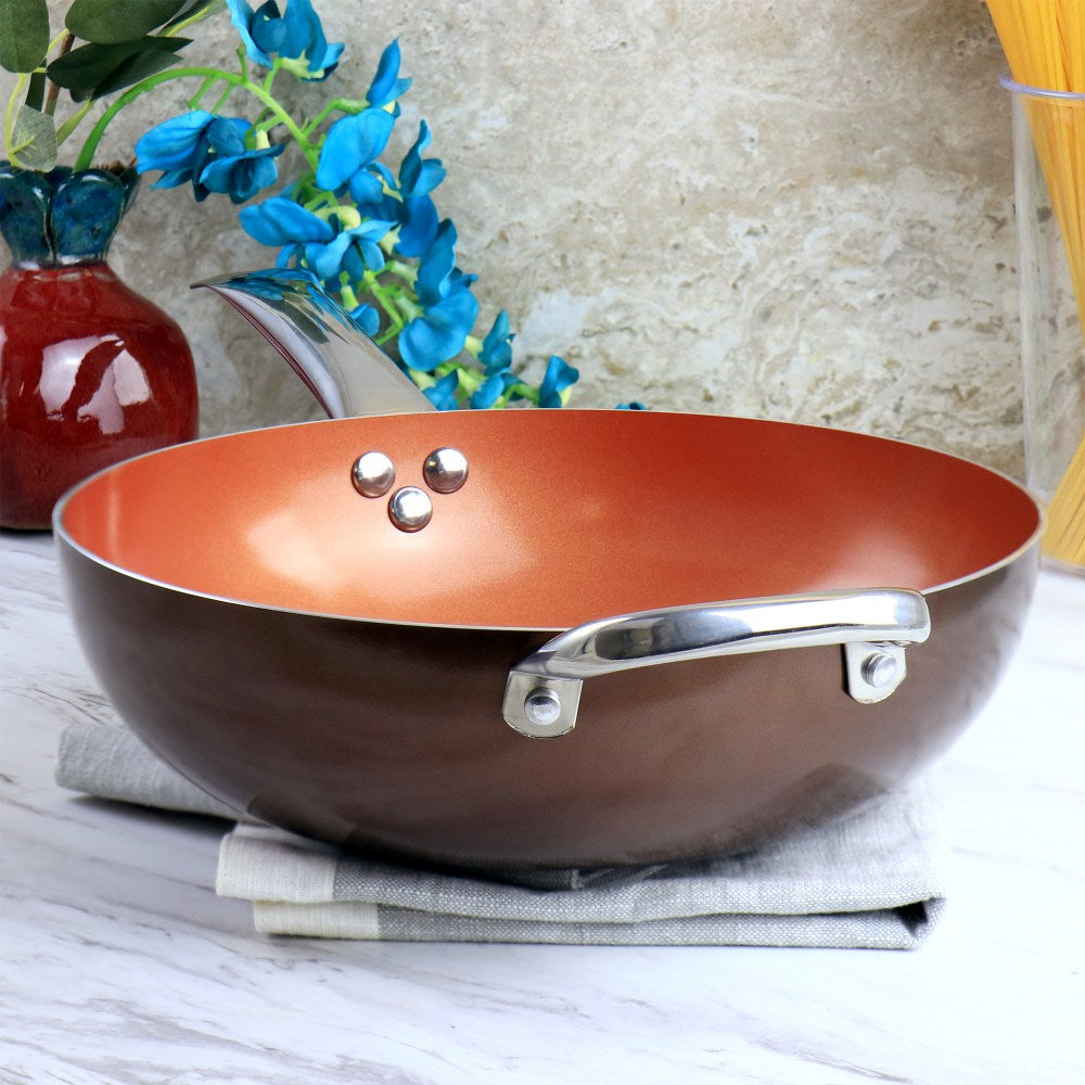 Gibson Home Copper Pan Cooking Excellence Aluminum Non-Stick Saute Pan, 3.5 Qt, Copper