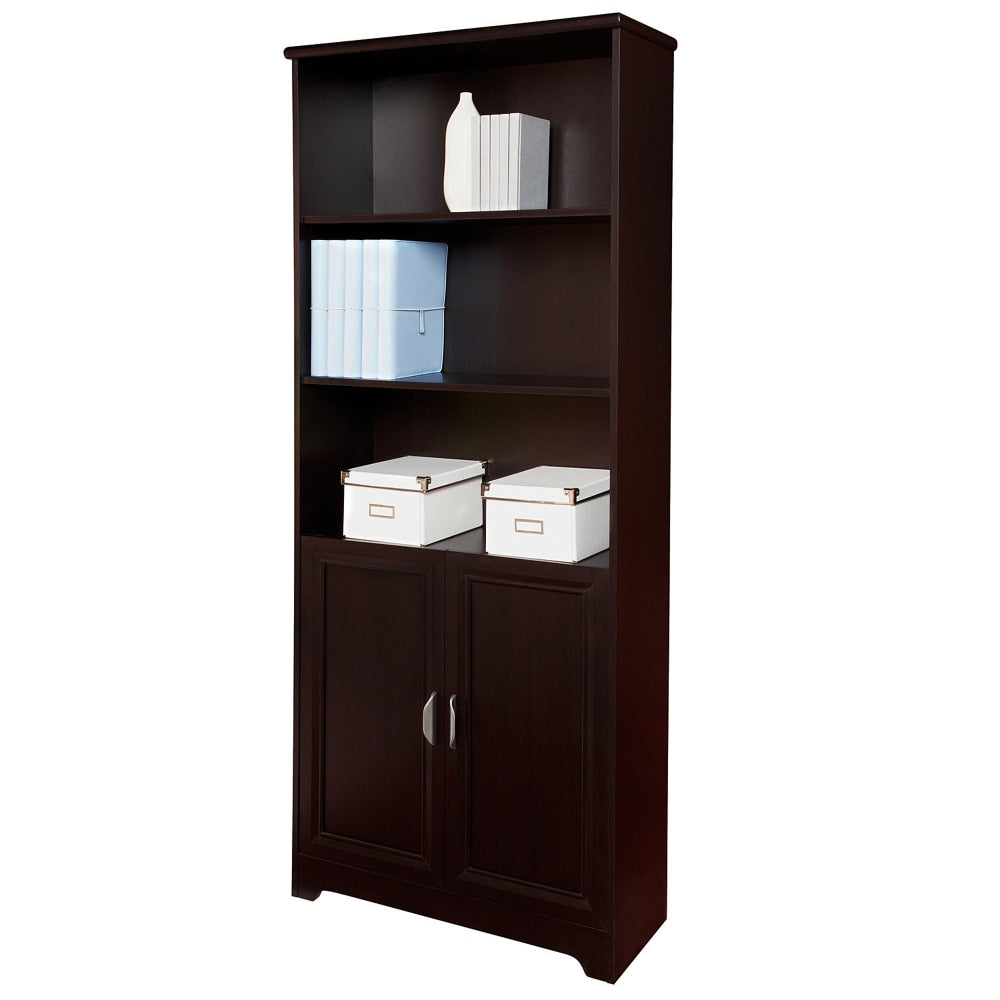 Realspace Magellan 72inH 5-Shelf Contemporary Bookcase With Doors, Espresso/Dark Finish