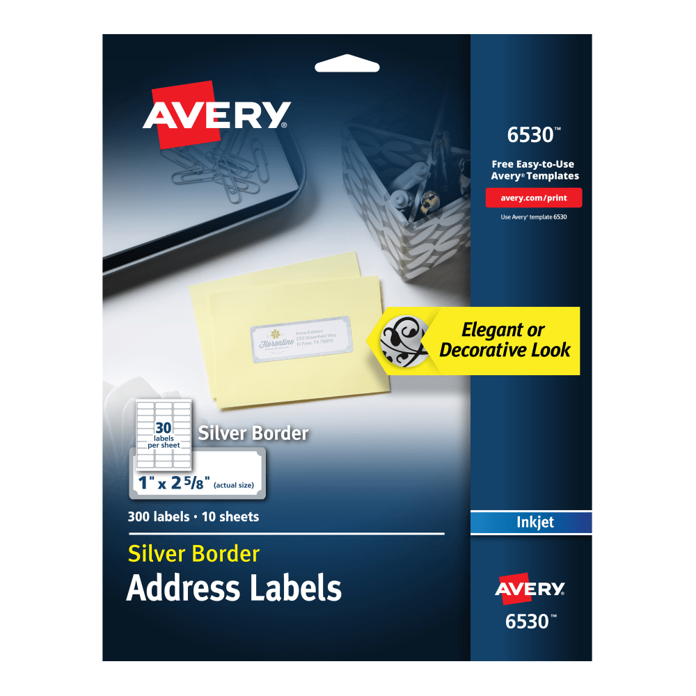 Avery Easy Peel Address Labels With Border, 1in x 2 5/8in, White/Silver, Pack Of 300 Labels