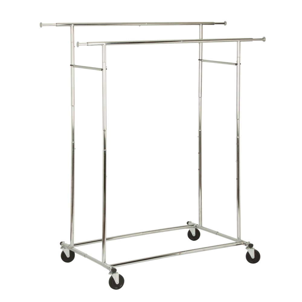 Honey-Can-Do Double Commercial Garment Rack, 67inH x 31 1/2inW x 74 1/2inD, Chrome