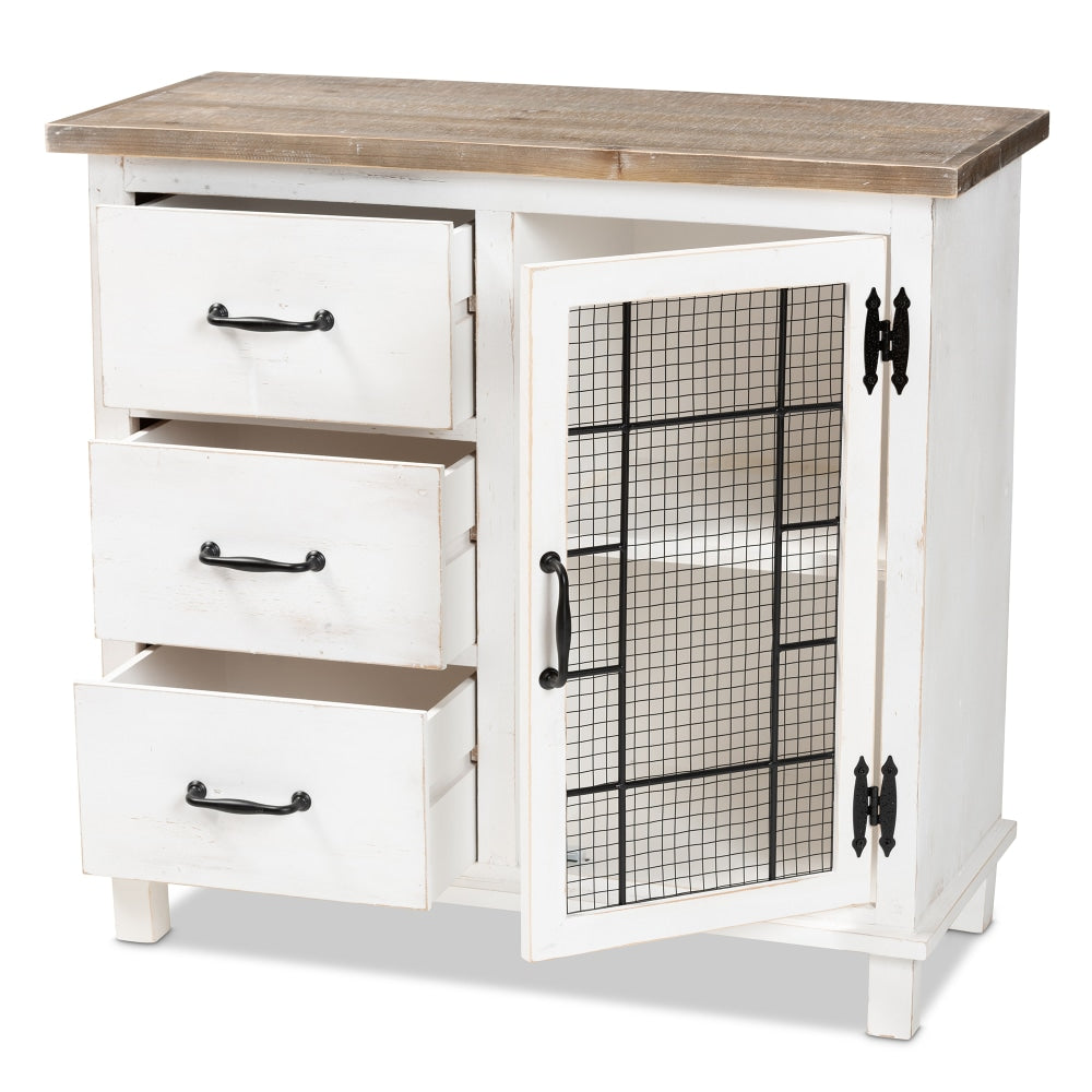 Baxton Studio Faron 32inW 3-Drawer Storage Cabinet, Distressed White/Oak Brown