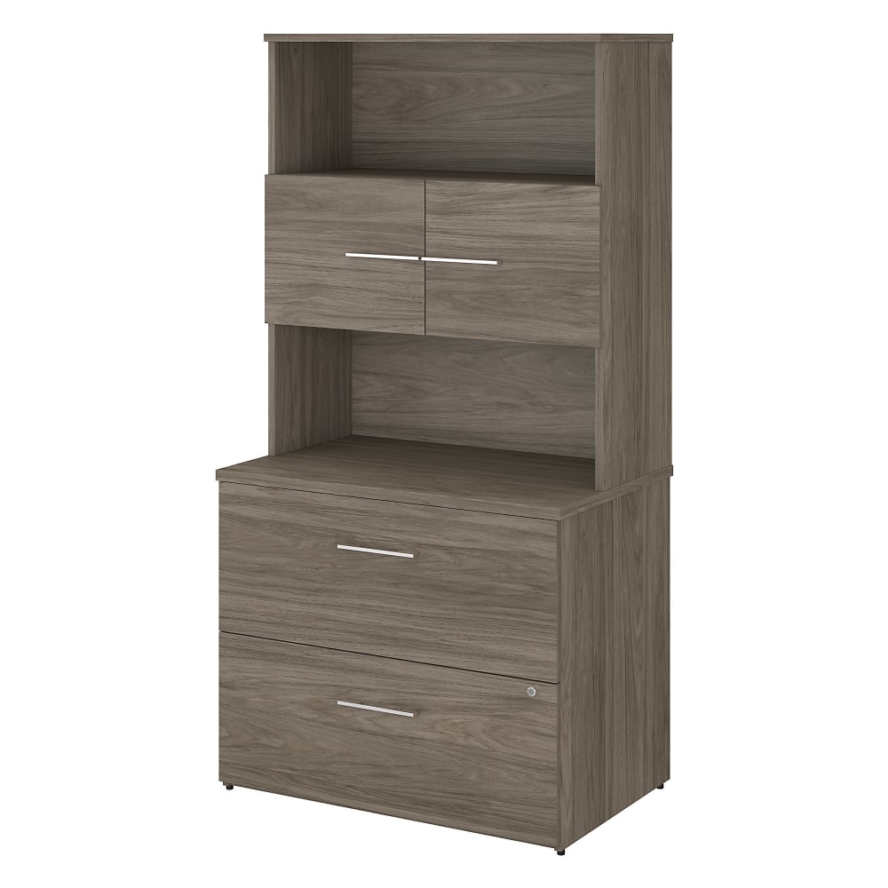 Bush Business Furniture Office 500 35-2/3inW x 23-1/3inD 2-Drawer Lateral File Cabinet With Hutch, Modern Hickory, Standard Delivery - Partially Assembled