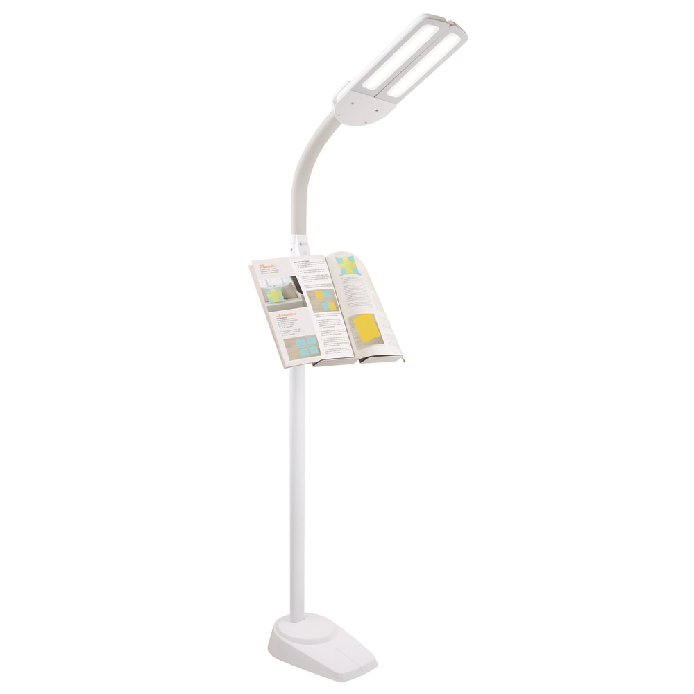 OttLite Dual Shade LED Floor Lamp With USB Charging Station, 62inH, White