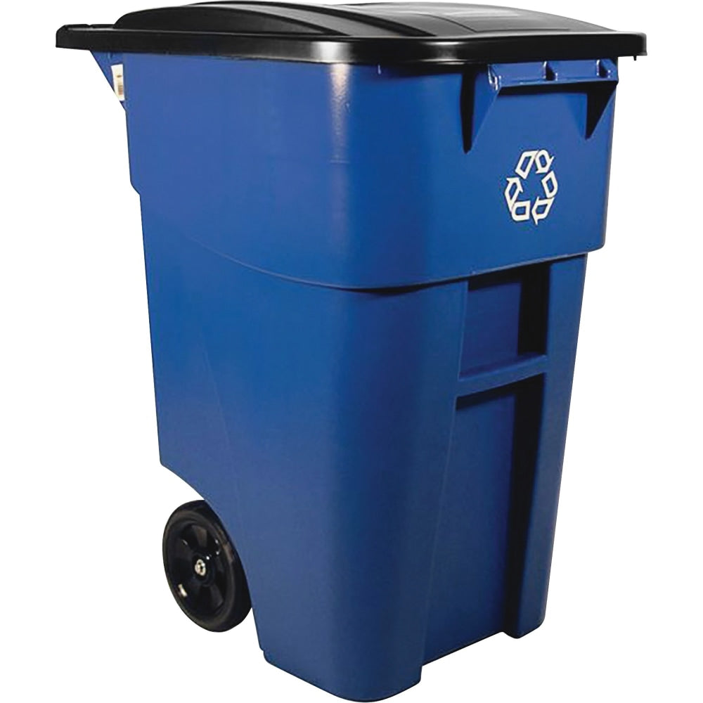 Rubbermaid Commercial Brute Recycling Rollout Container - Swing Lid - 50 gal Capacity - Rectangular - Mobility, Heavy Duty, Wheels, Lid Locked, Hinged, Durable, Easy to Clean - 36.5in Height x 23.4in Width - Resin - Blue - 2 / Carton