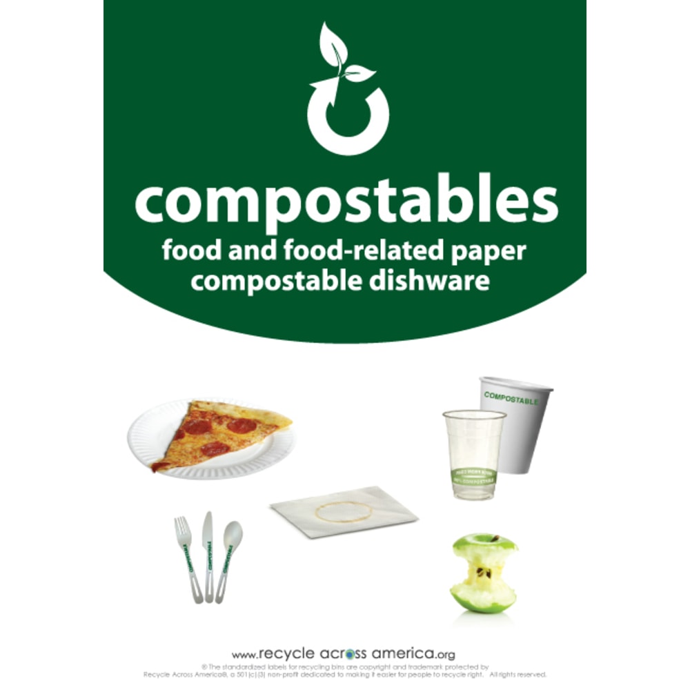 Recycle Across America Compostables Standardized Recycling Labels, COMPS-1007, 10in x 7in, Dark Green