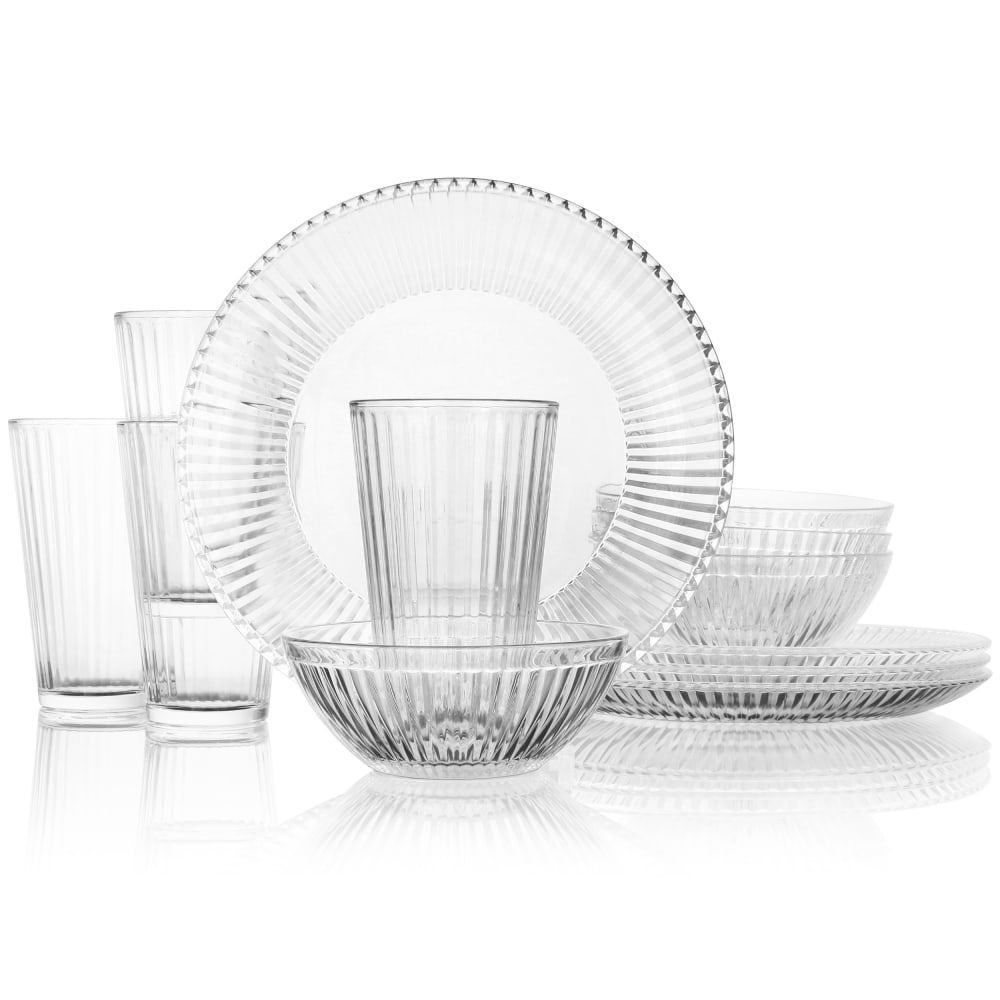 Gibson Home Clearview Stripe Dinnerware Set, Clear